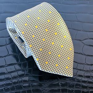 Stefano Ricci Yellow Blue Geometric Liquid Satin Necktie Self Tipped Italy Luxe